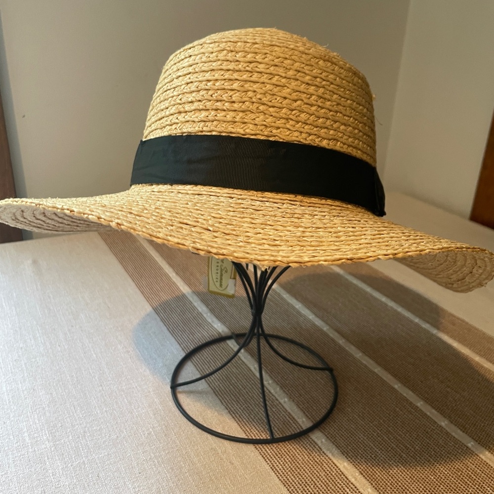 Womens Sun Hat Raffia Summer Floppy Beach Wide Brim Pool Adjustable Cord Inside